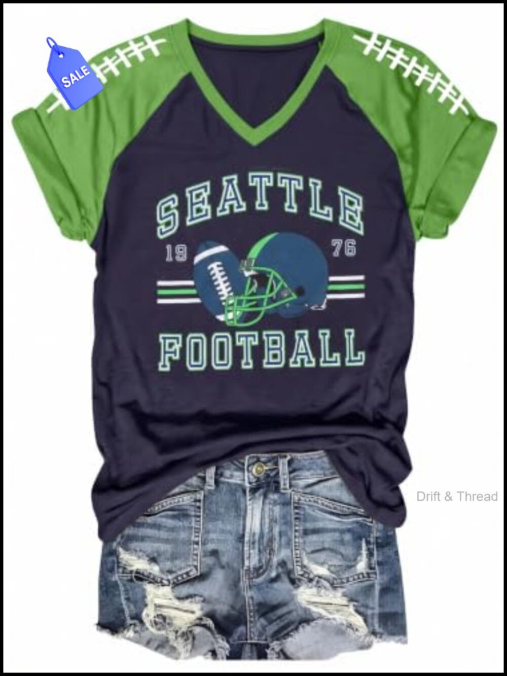 Women's V Neck Football Graphic Tee Short Sleeve Game Day T-Shirt